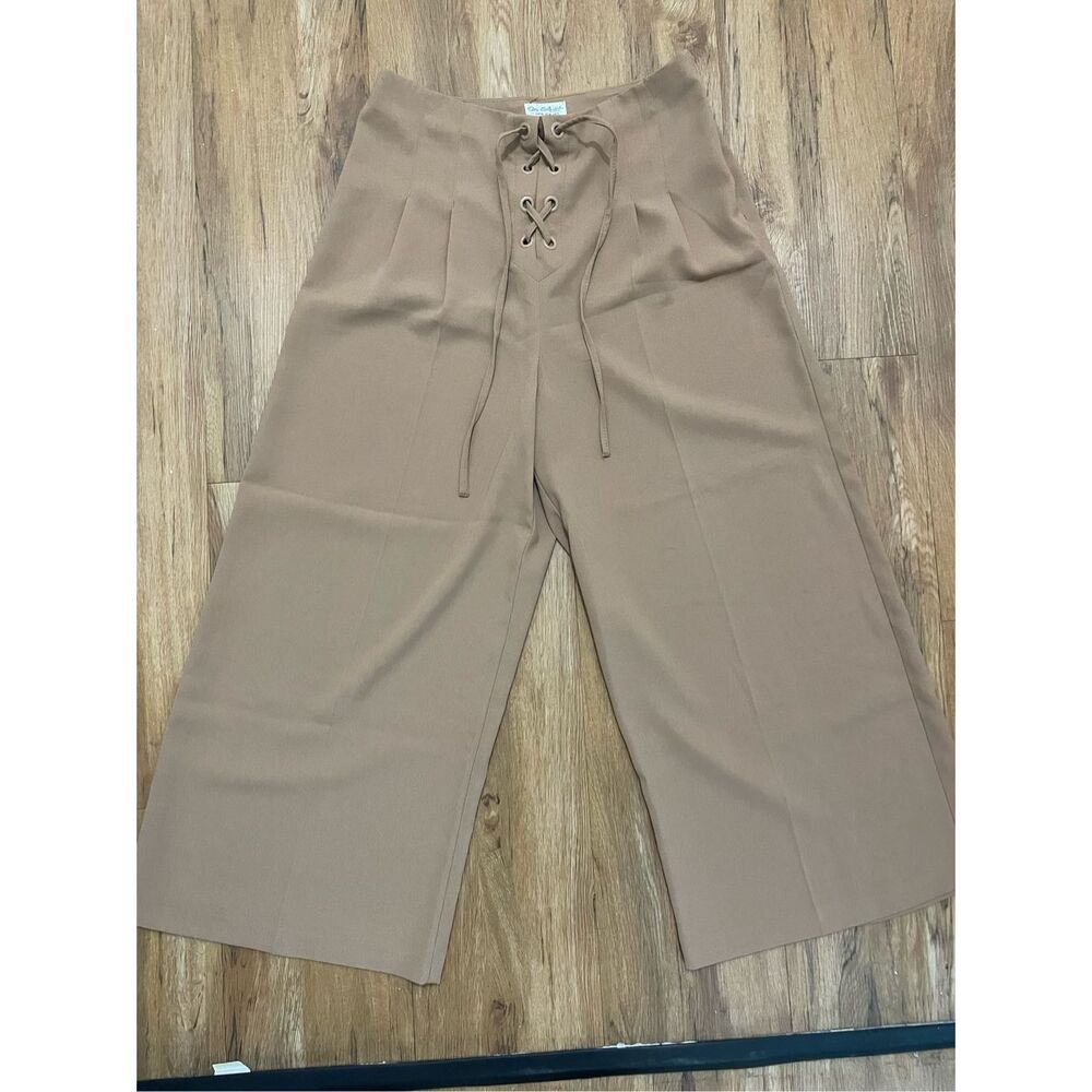 Miss Selfridge Womens Size 4 Tan Straight Leg Lace Front Pants NEW